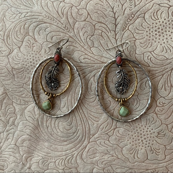 Lucky Brand Jewelry - Lucky brand layered hoop earrings with a feather